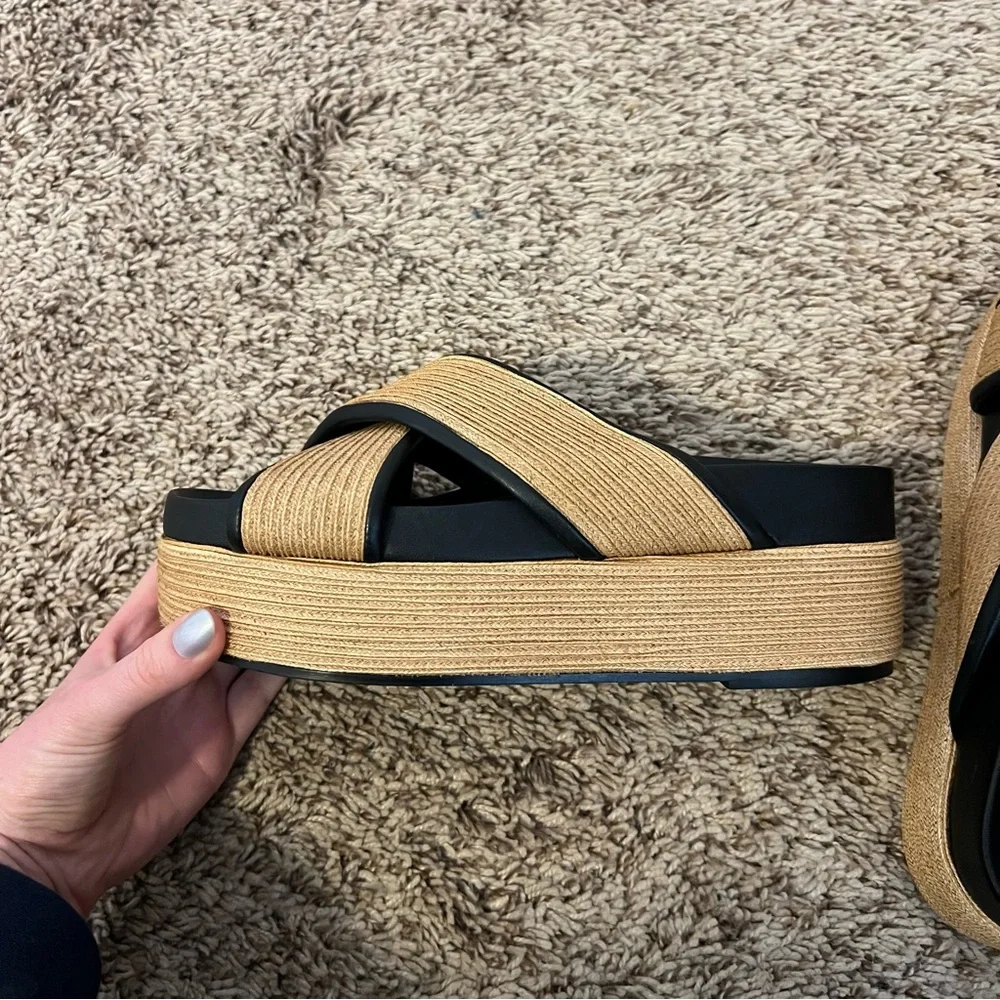 Rebecca Minkoff Black and Tan Platform Sandals